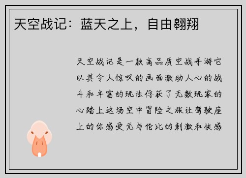 天空战记：蓝天之上，自由翱翔