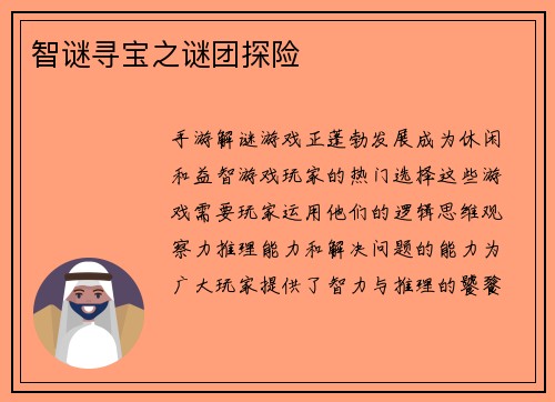 智谜寻宝之谜团探险