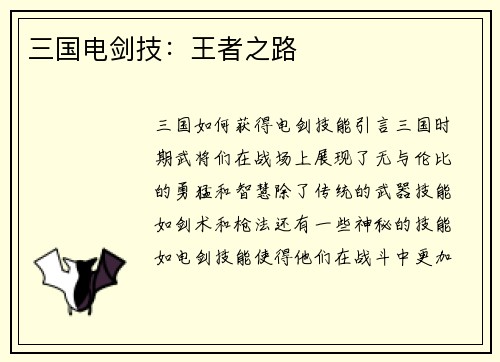 三国电剑技：王者之路