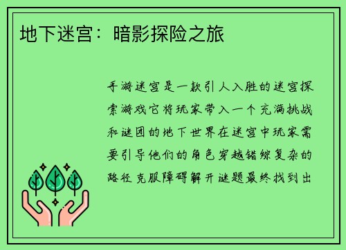 地下迷宫：暗影探险之旅